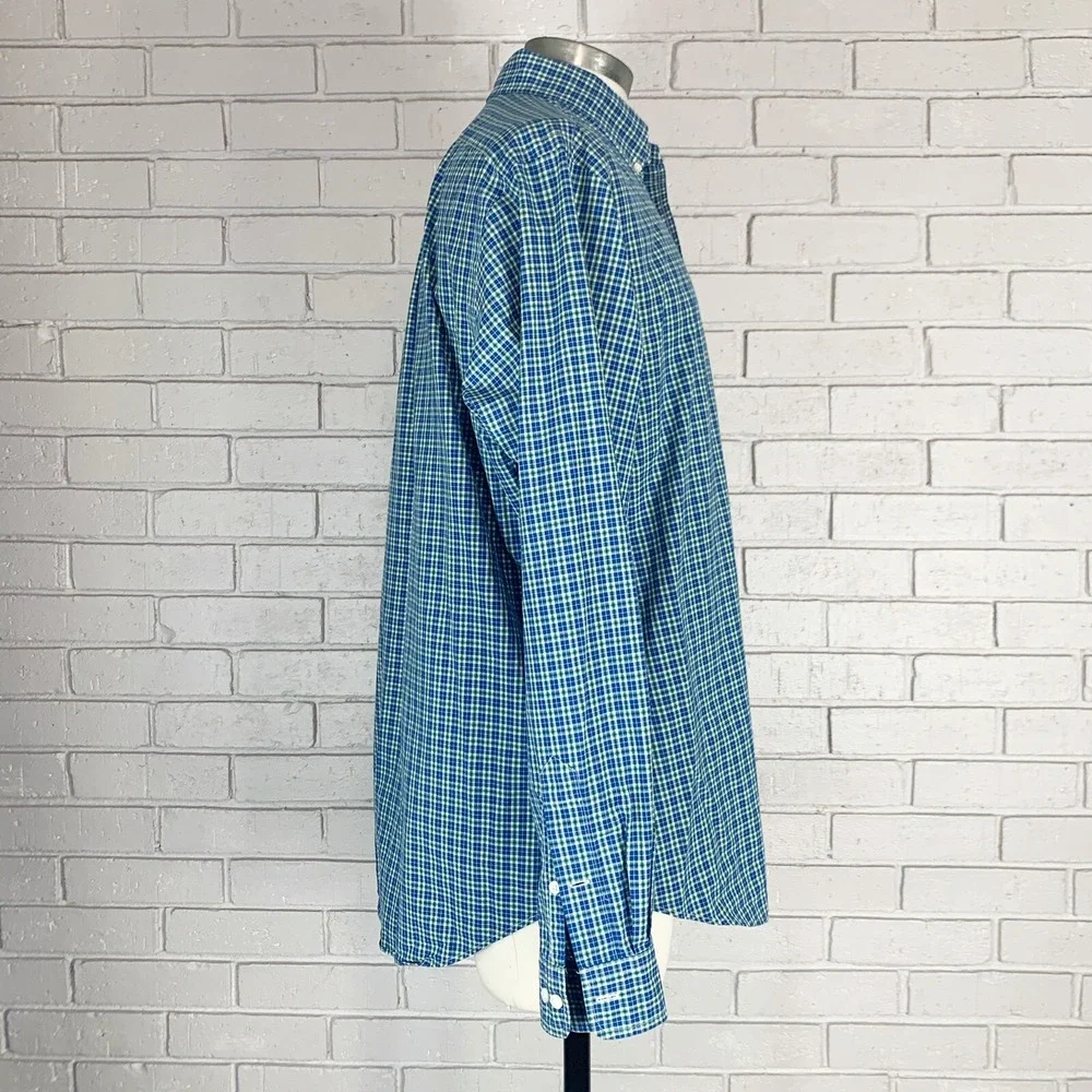 Polo Ralph Lauren Classic Fit Blue Green Check Button Down Shirt Preppy 16 32/33